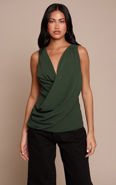 Forest Green Sleeveless Chiffon Drape Top
