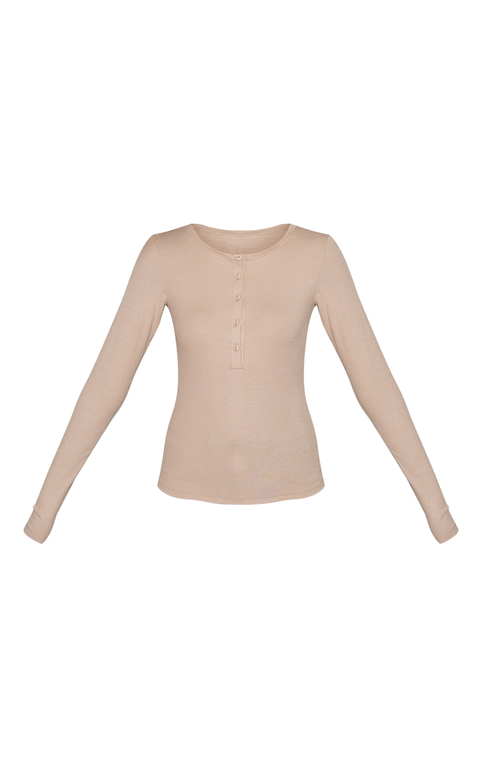 Oatmeal Soft Rib Button Up Fitted Long Sleeve Top image 5