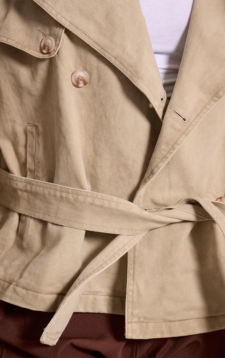 Plus Stone Belted Button Detail Cropped Denim Trench image 4