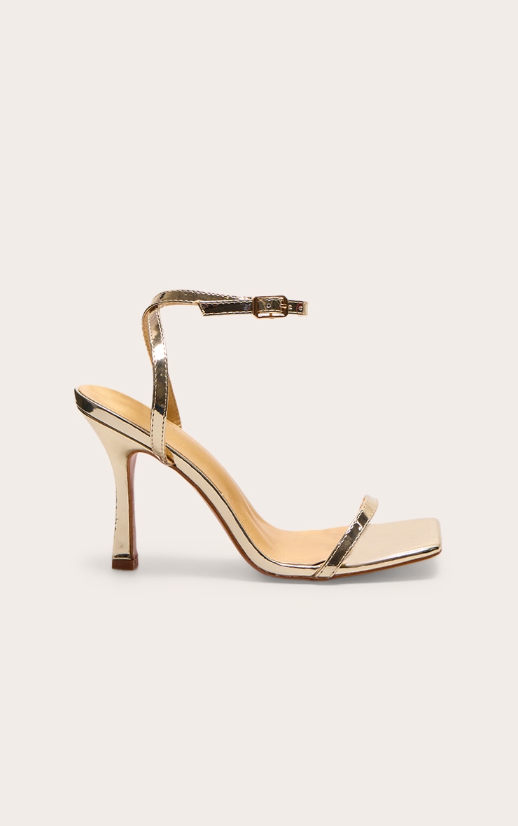 Gold PU Square Toe Barely There Mid Heeled Sandals