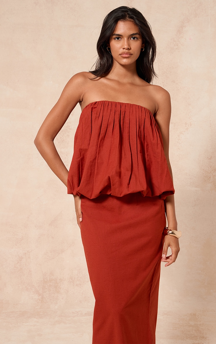 Top bustier long rouille froncé image 1