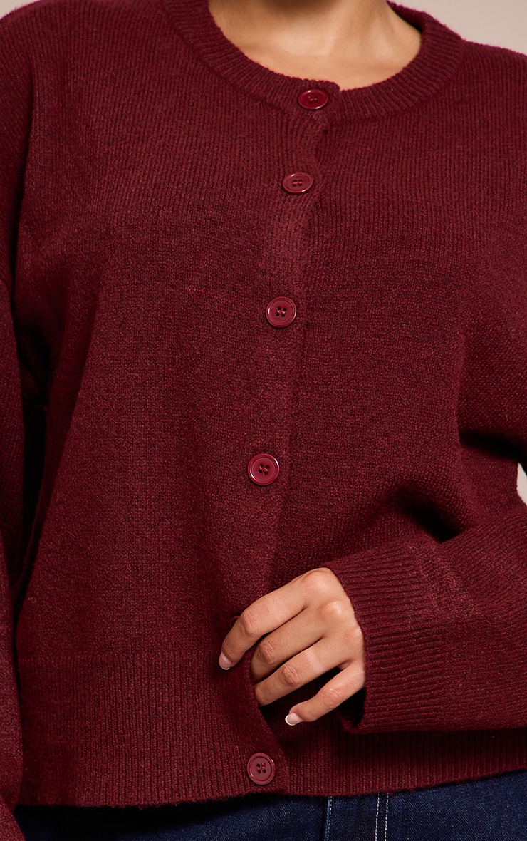 Plus Deep Red Knit Button Through Cropped Cardigan image 4