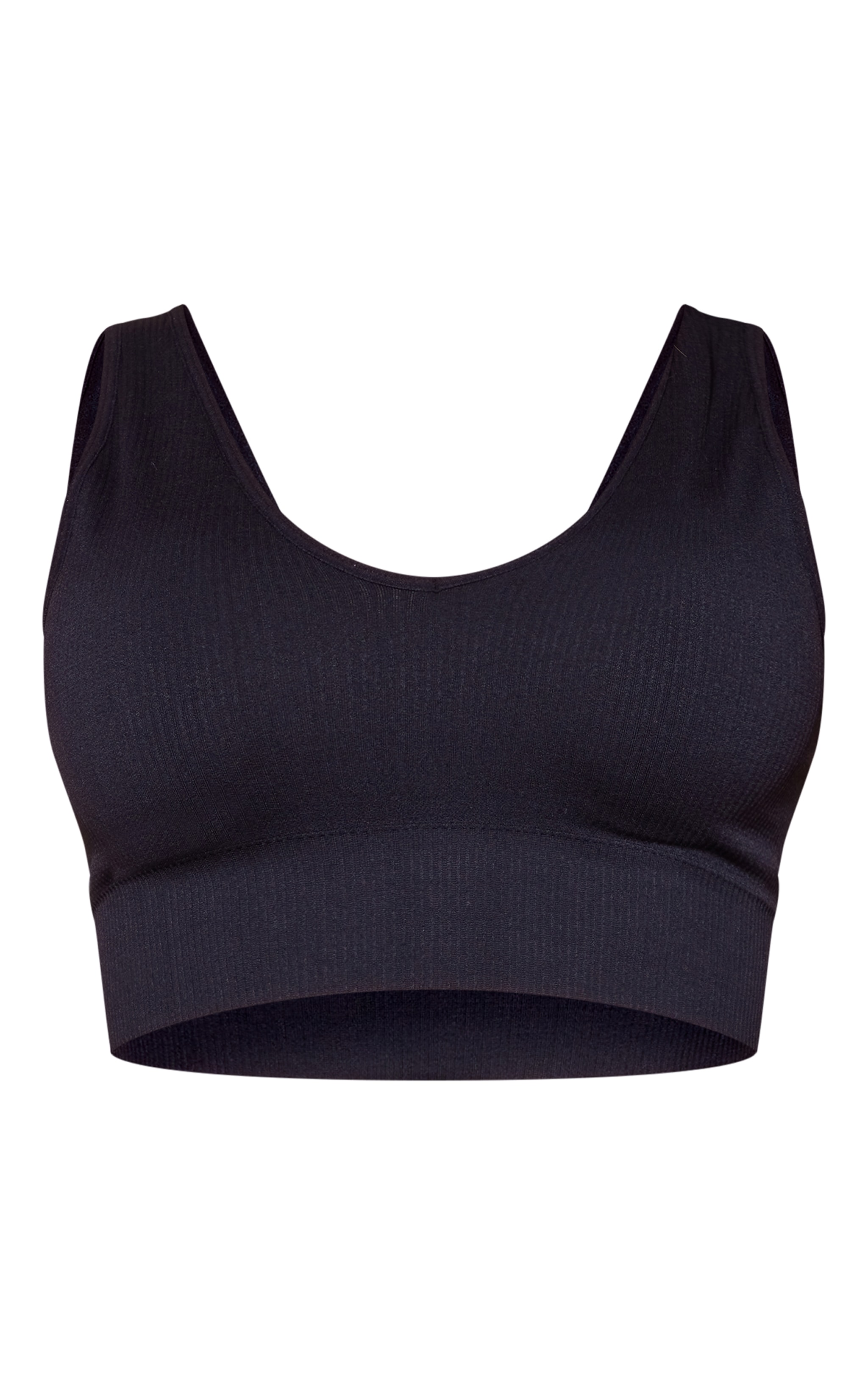 Brassière de sport basique côtelée noire sans coutures à col en V image 5