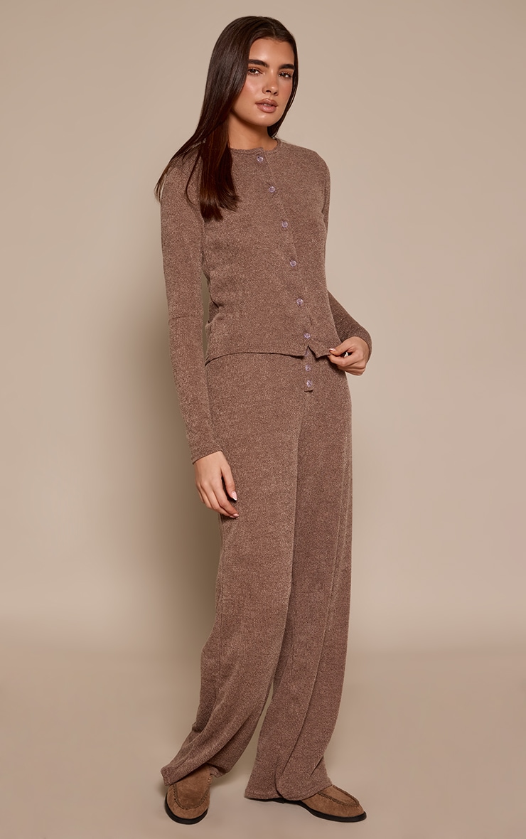 Mocha Marl Ribbed Casual Trousers image 2