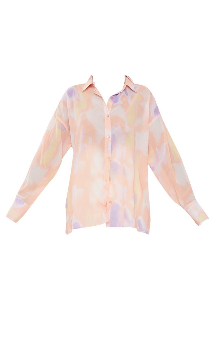 Baby Pink Pastel Tie Dye Printed Chiffon Shirt image 5