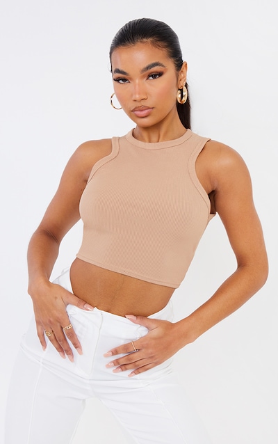 Oatmeal Rib Racer Neck Tank