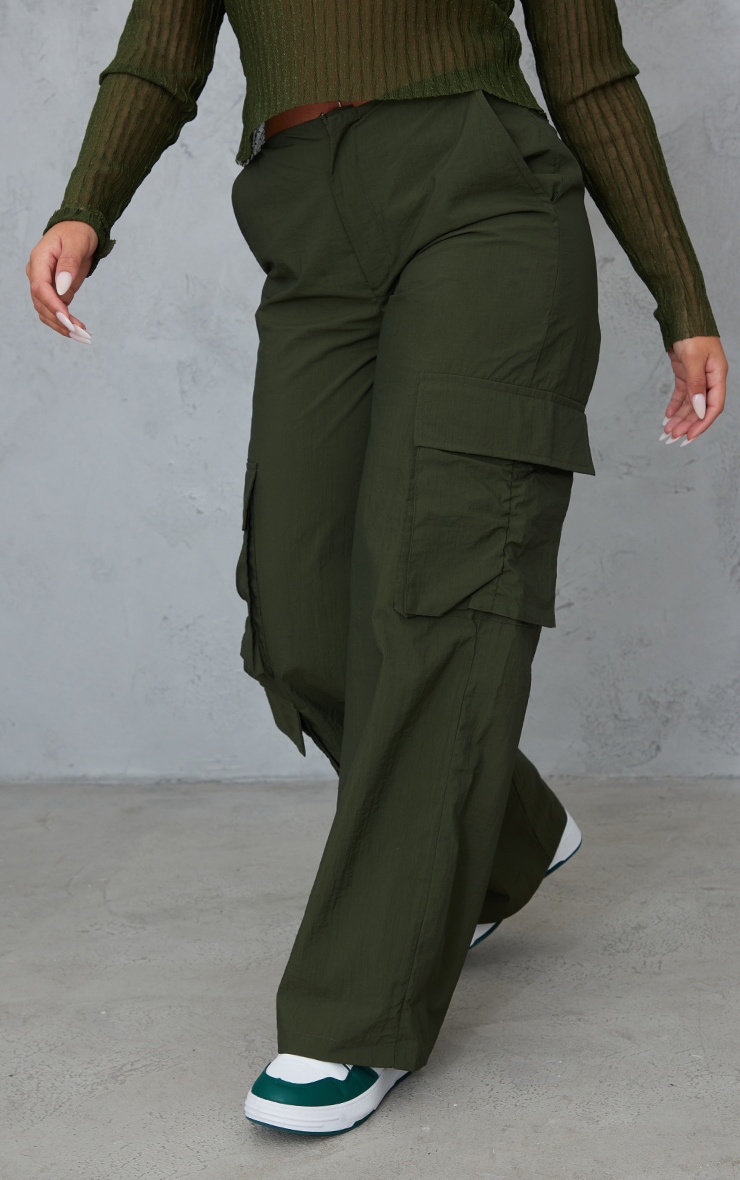 Khaki Nylon High Waist Cargos image 2