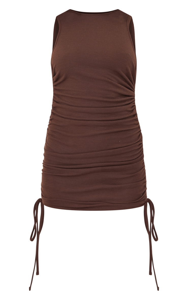 Chocolate Extreme Racer Neck Ruched Bodycon Dress image 4