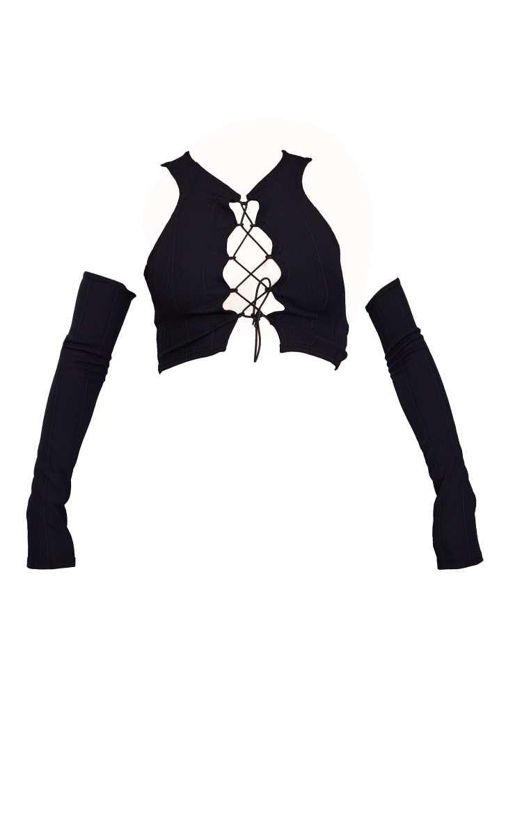 Black Lace Up Bandage Cold Shoulder Crop Top PrettyLittleThing