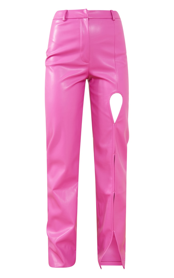 Pantalon droit en PU rose vif à découpes image 5