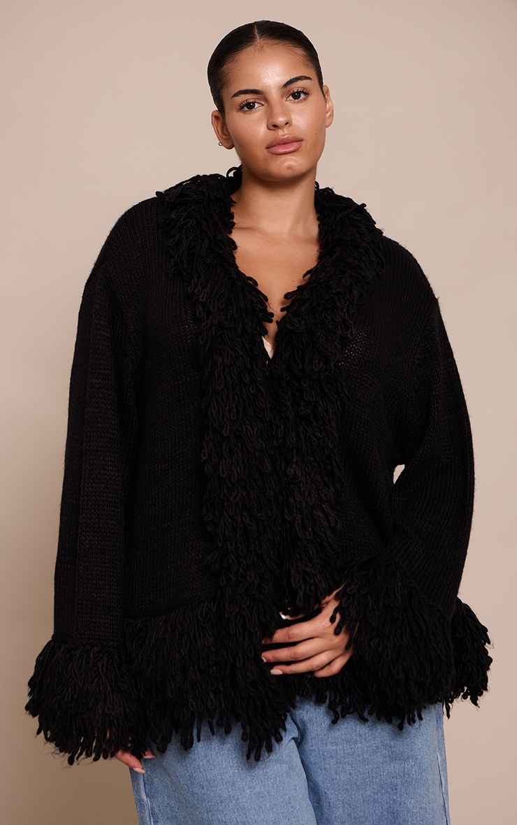 Plus Black Loop Knit Edge cardigan image 1
