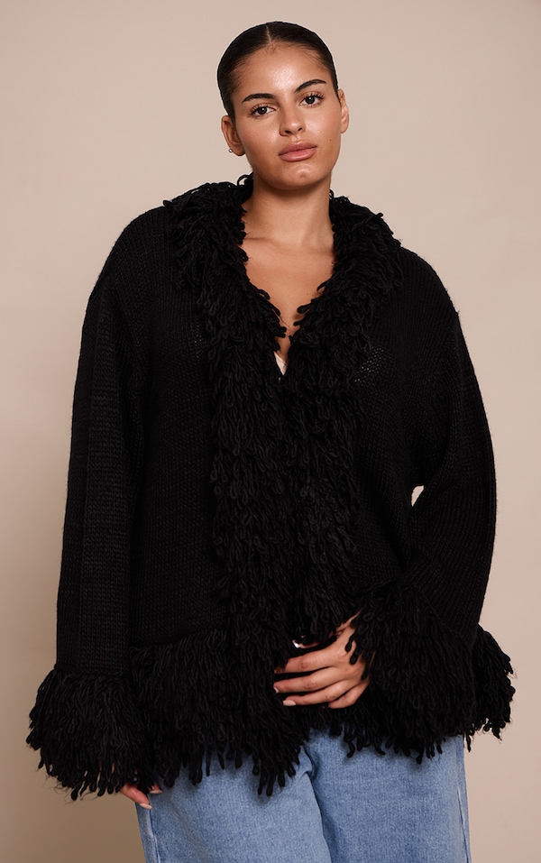 Plus Black Loop Knit Edge cardigan