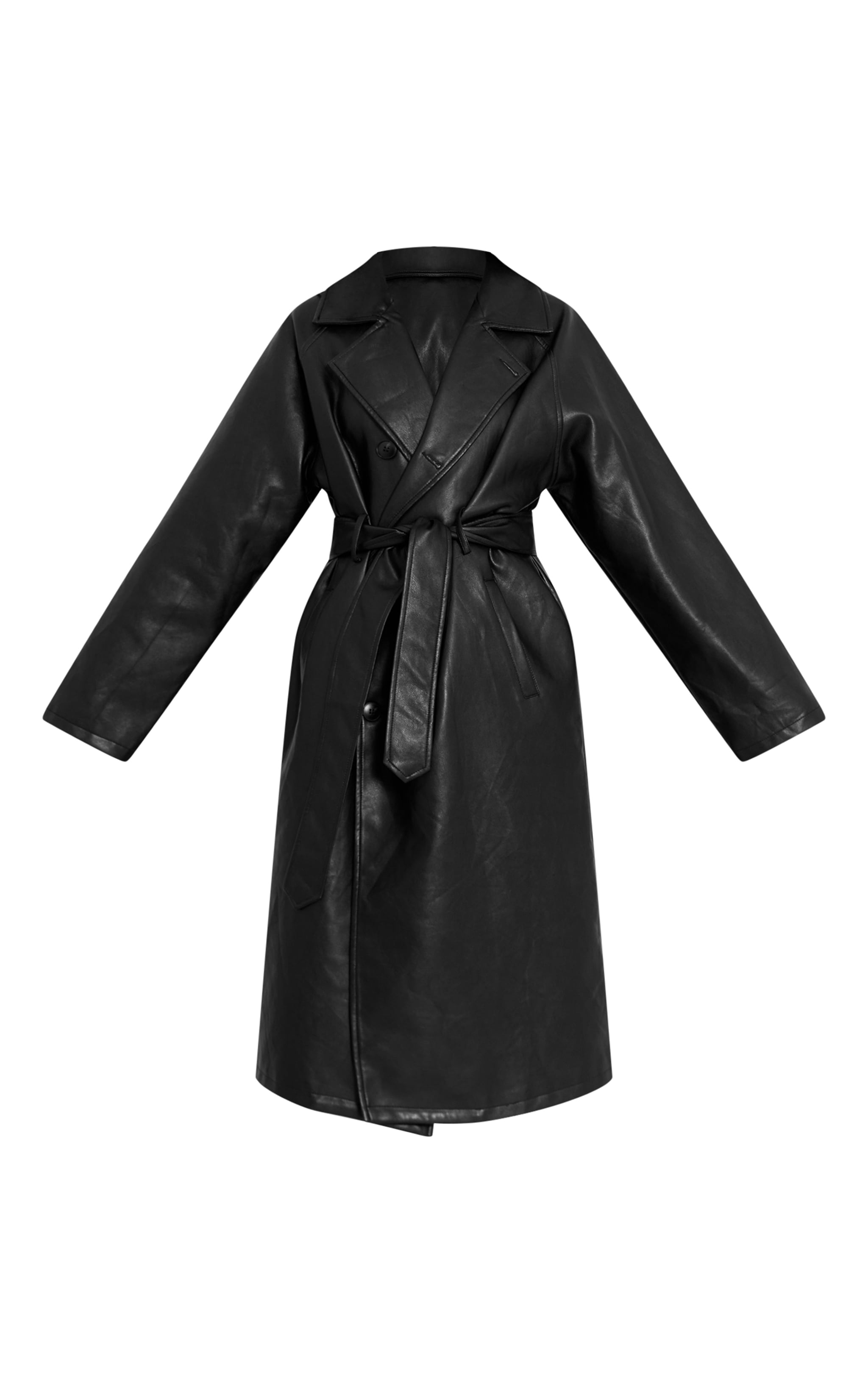 Black Faux Leather Maxi Trench Coat image 5