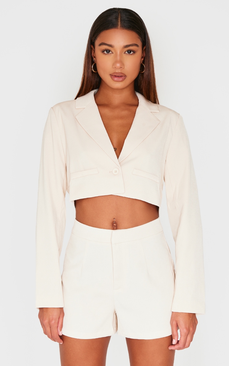Cream Tailored High Waist Shorts image 4
