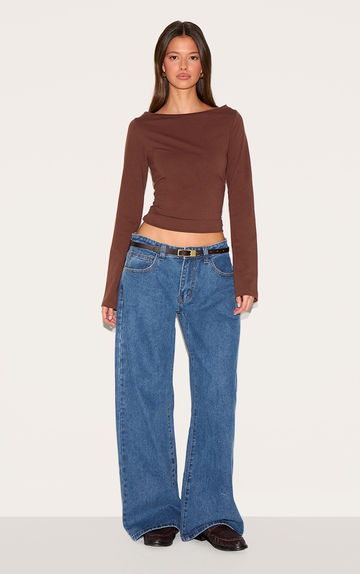Chocolate Crew Neck Flared Sleeve Long Top image 3