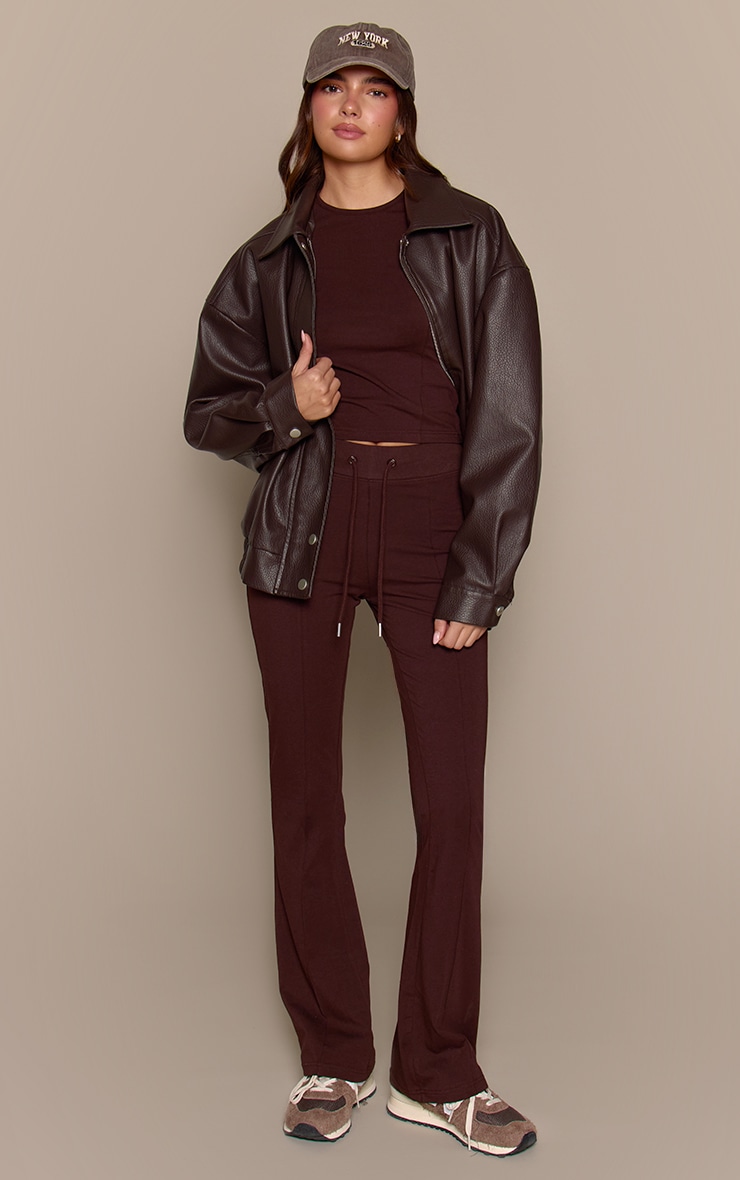 Dark Brown Cotton Seam Detail Long Sleeve Top image 3