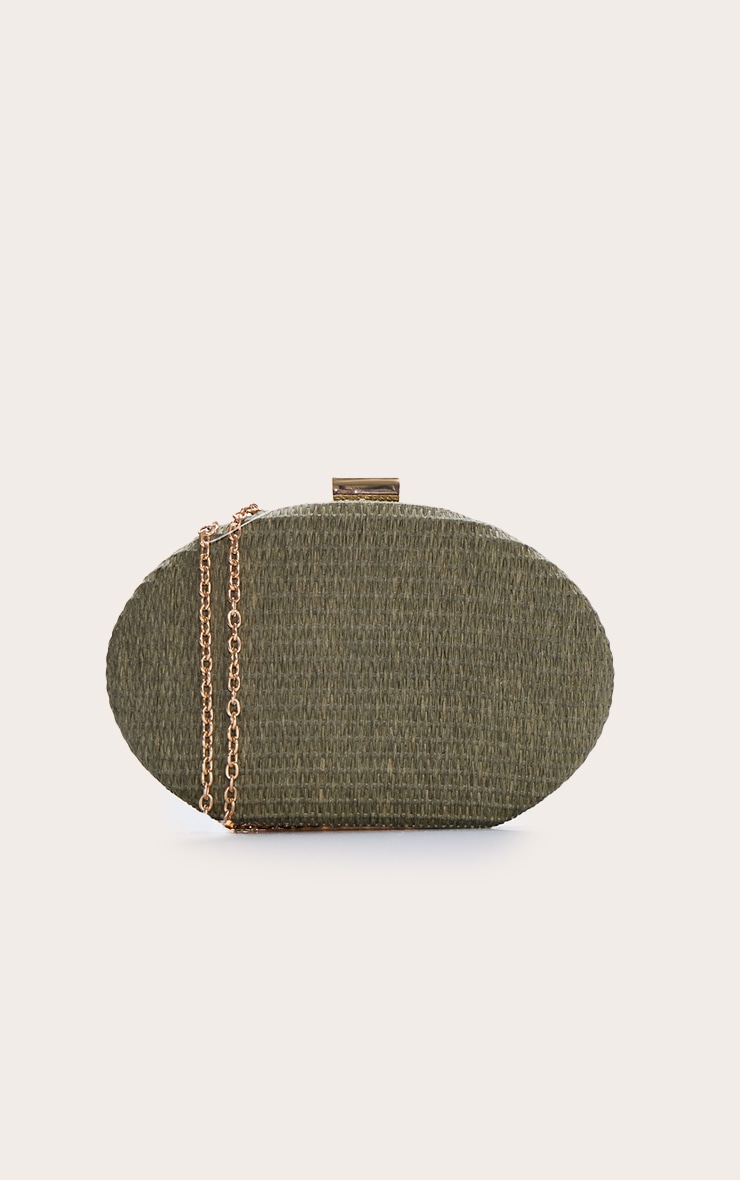 Olive Oval Raffia Structured Clutch image 1