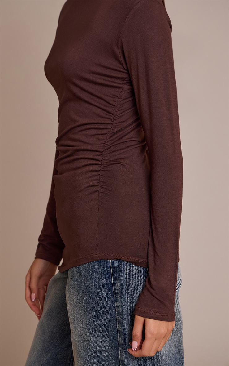 Chocolate Asymmetric Hem Detail Long Sleeve Top  image 4