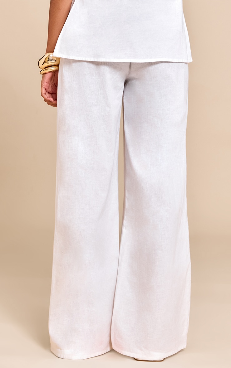 White WideLeg Linen Look Drawstring Pants image 3