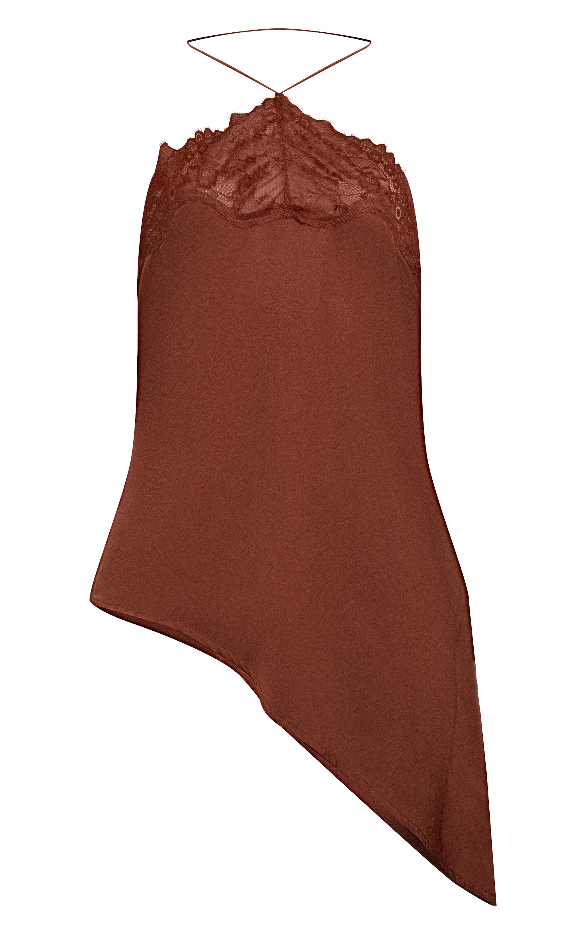 Chocolate Satin Lace Halterneck Asymmetric Cami Top image 5