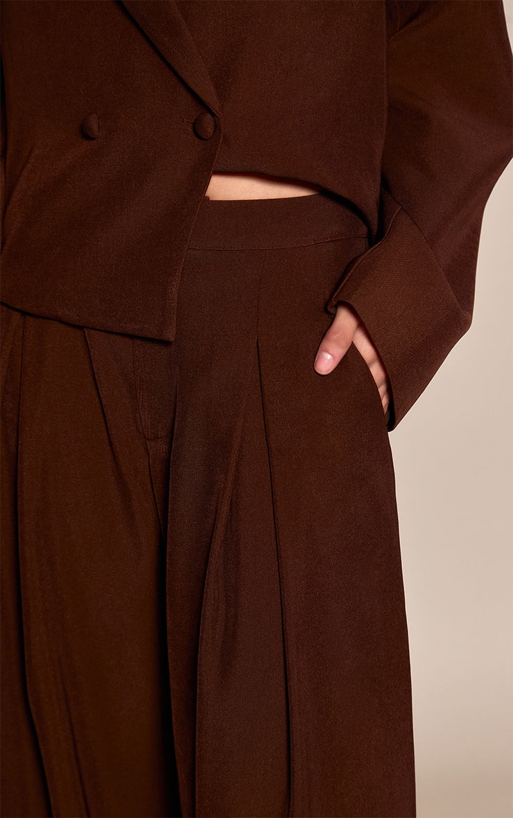 Dark Brown Tailored Pleated Wide Leg Pants image 4