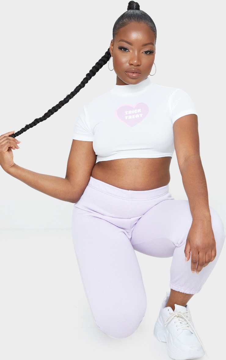 Petite White Ribbed 'Trick or Treat' Crop Top