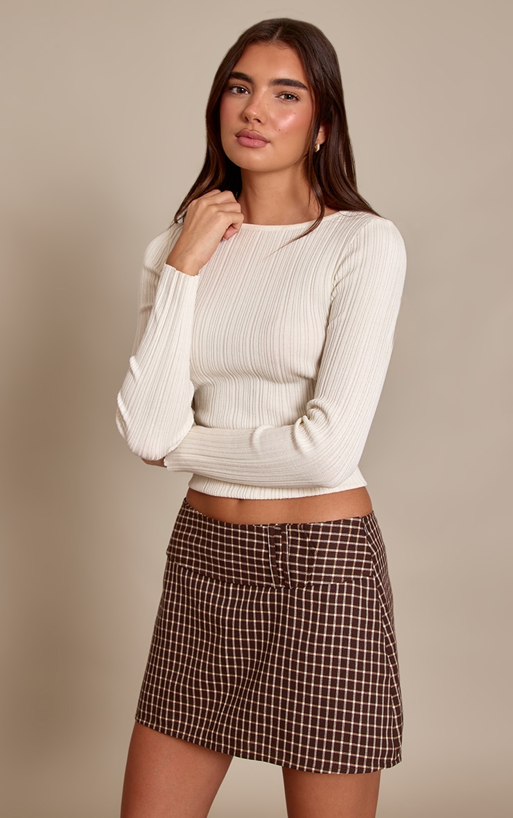 Brown Check Woven Belt Skort  image 2