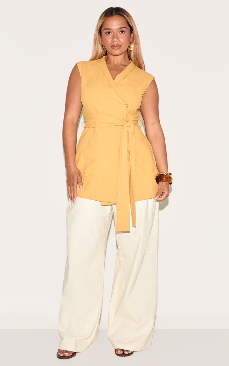 Shape Olive Linen Look Wrap Front Belted Blazer image 3
