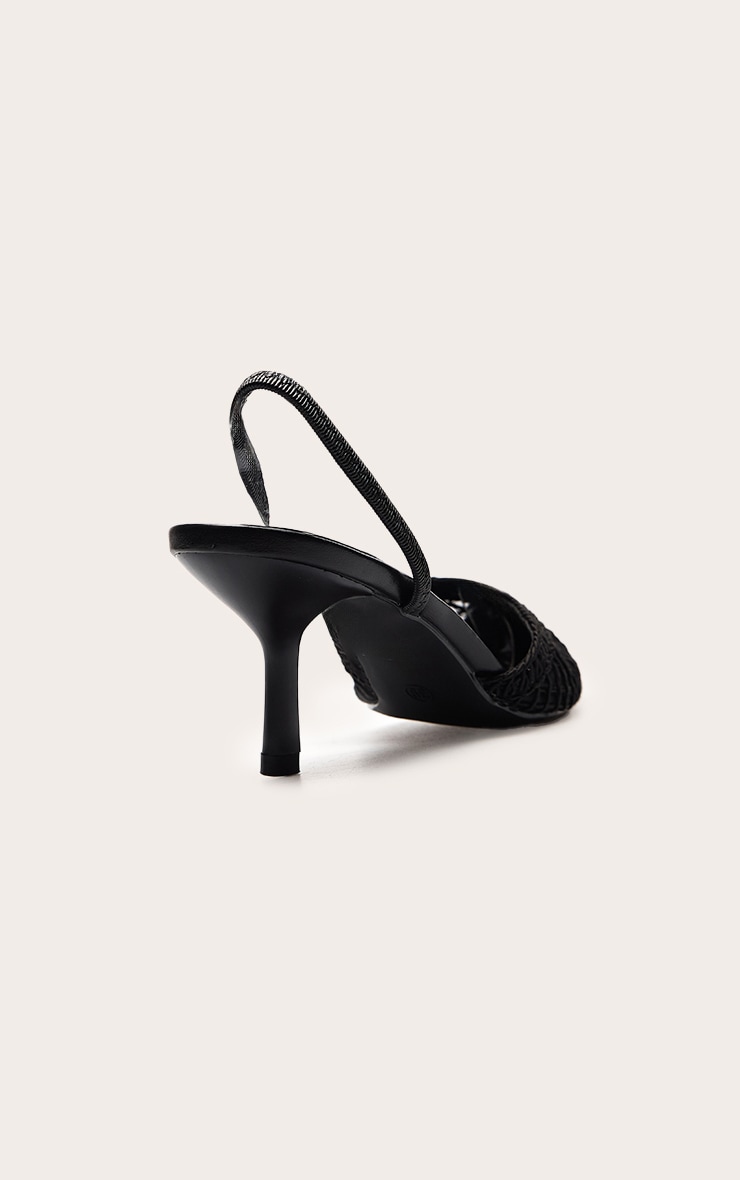 Black Textured Mesh Slingback Court Heels image 4