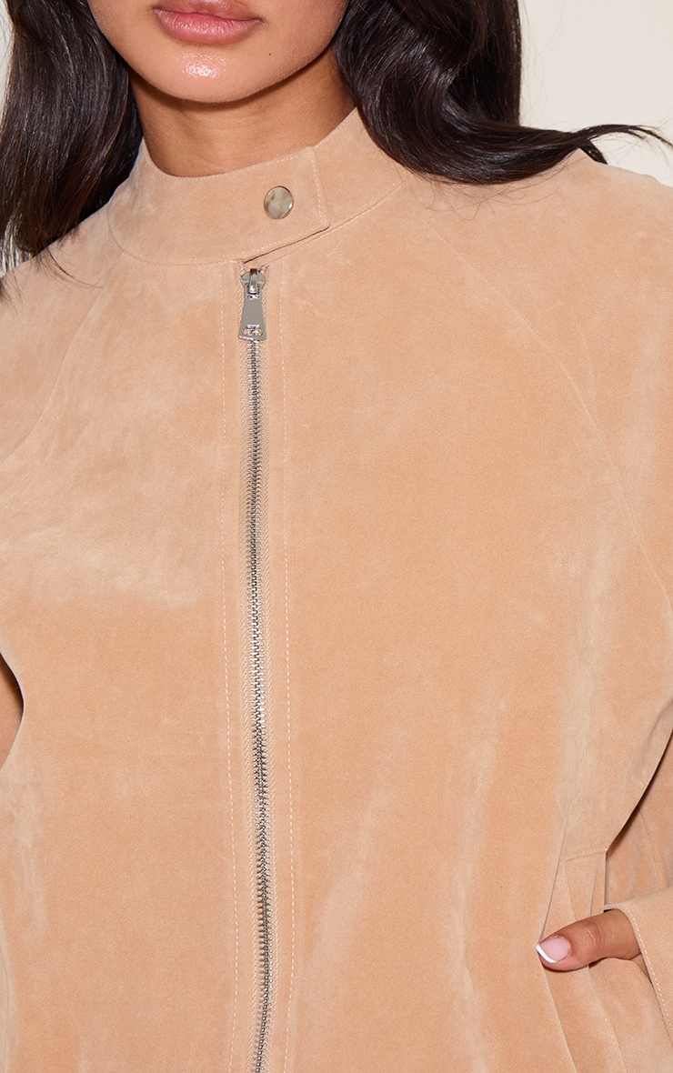 Petite Deep Tan Faux Suede Racer Neck Jacket image 4