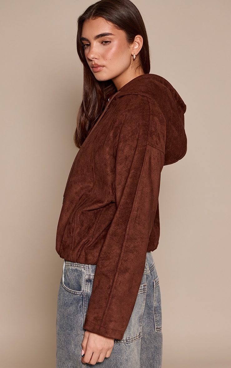 Veste en suédine chocolat foncé à capuche image 2