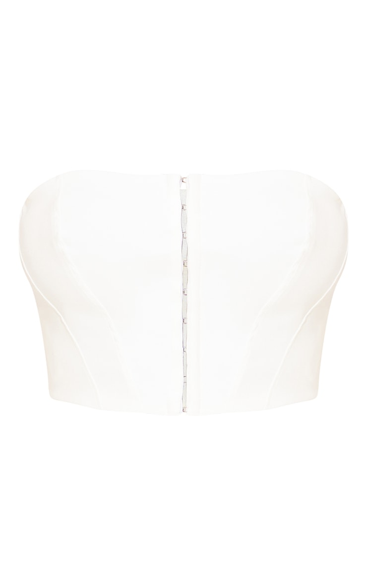 Cream Stretch Woven Hook And Eye Crop Corset image 1