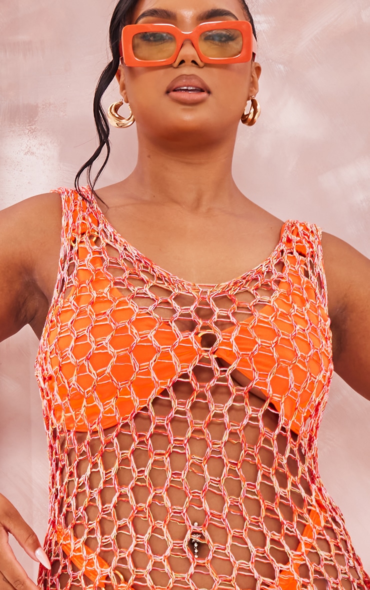 Plus Orange Fishnet Knitted Maxi Dress image 4