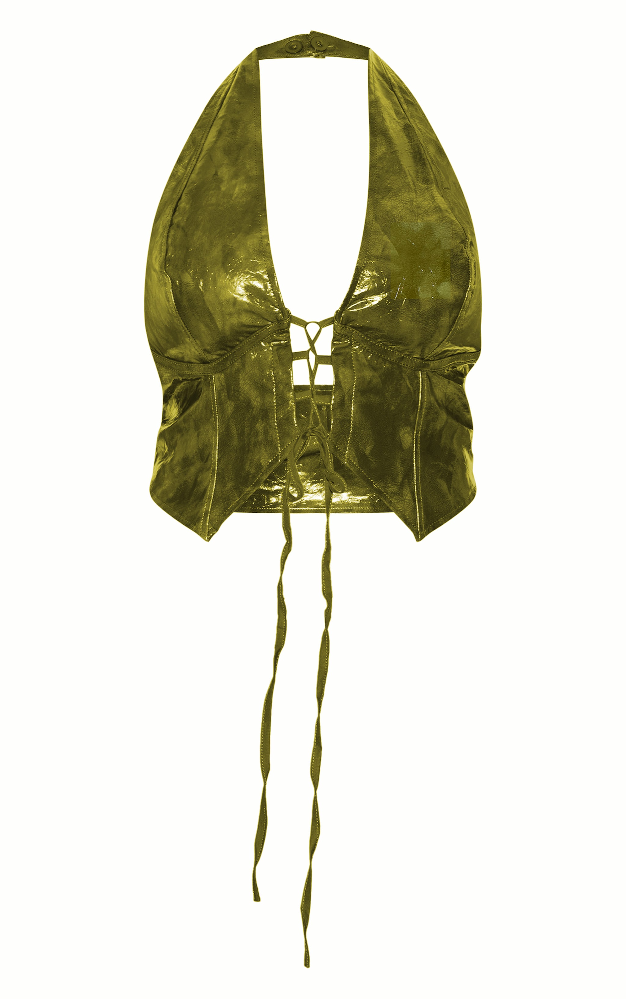 Plus Top en PU délavé vert olive lacé à décolleté et dos nu image 5