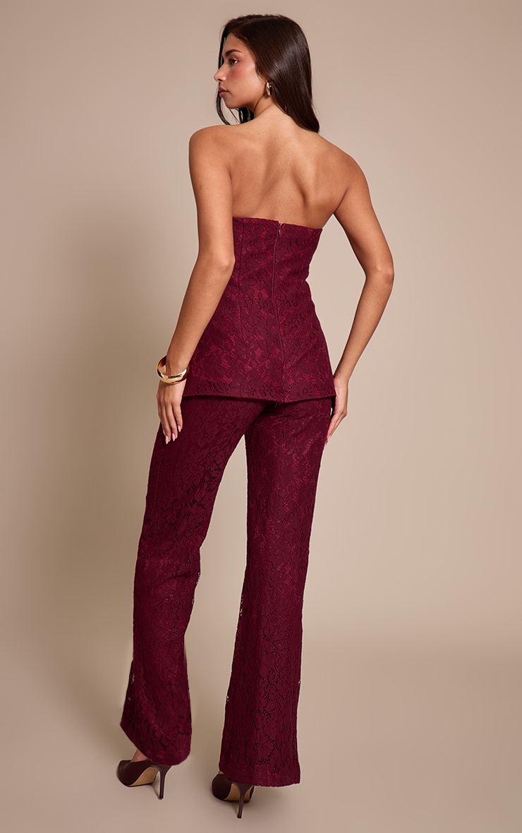 Burgundy Lace Bandeau Overlay Straight Leg Jumpsuit image 2