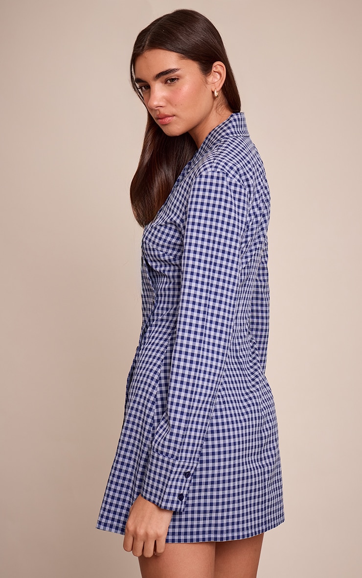 Navy Check Button Down Shirt Dress image 2