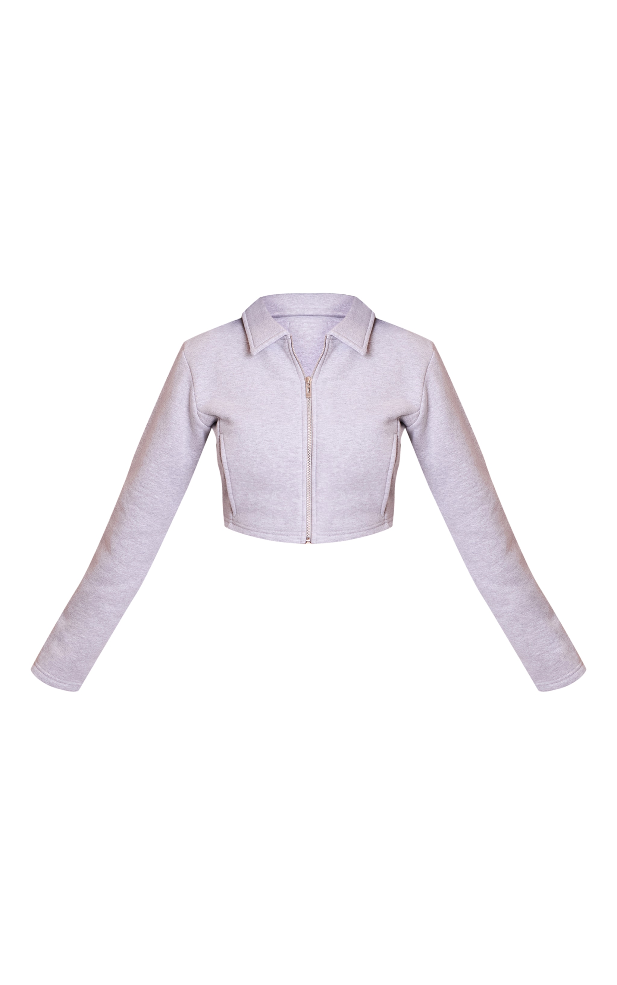 Petite Grey Marl Cropped Zip Through Collared Sweatshirt image 5