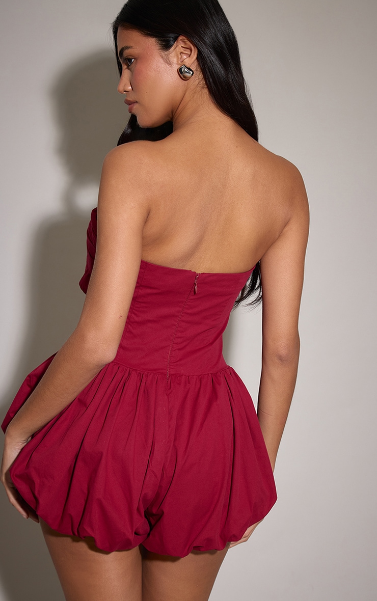 Combishort bustier bouffant tissé bordeaux à noeud image 2