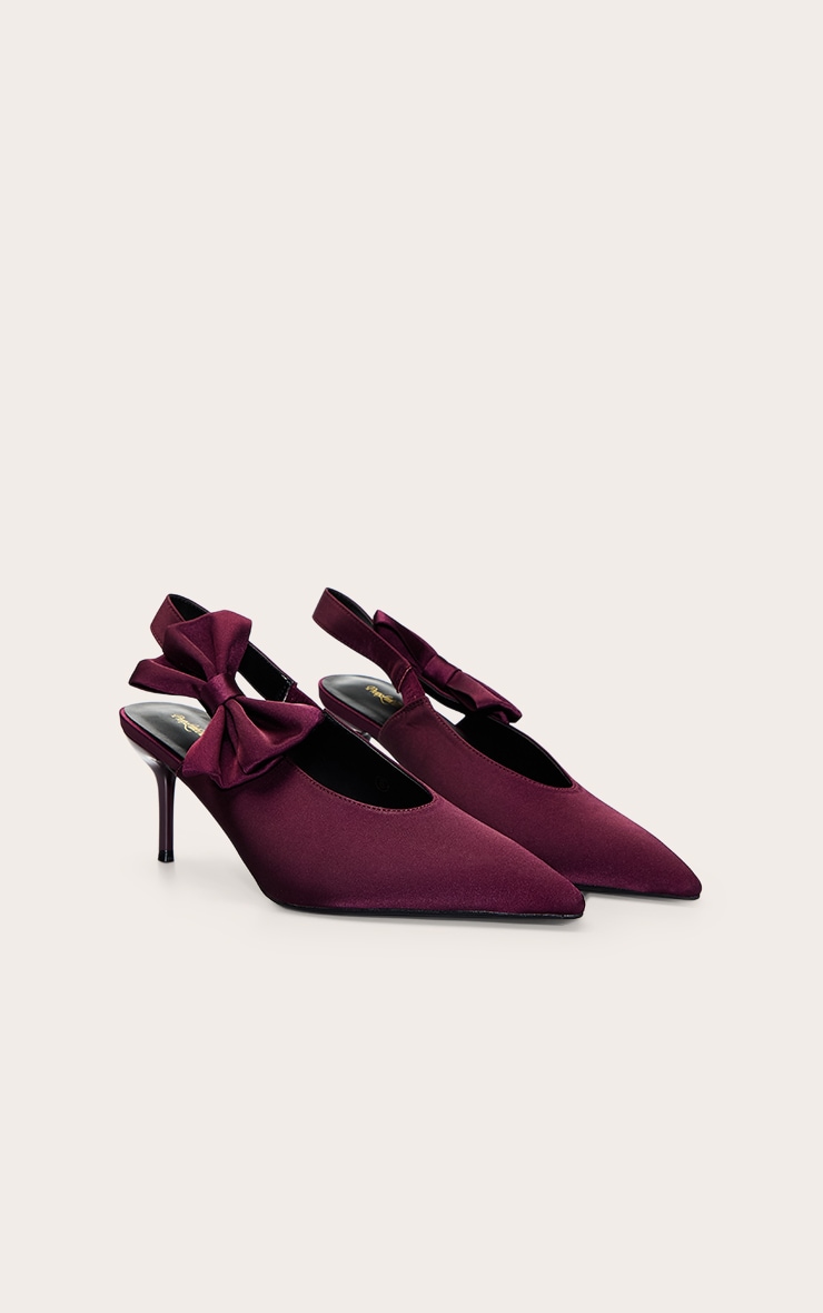 Plum Satin Bow Detail Sling Back image 3
