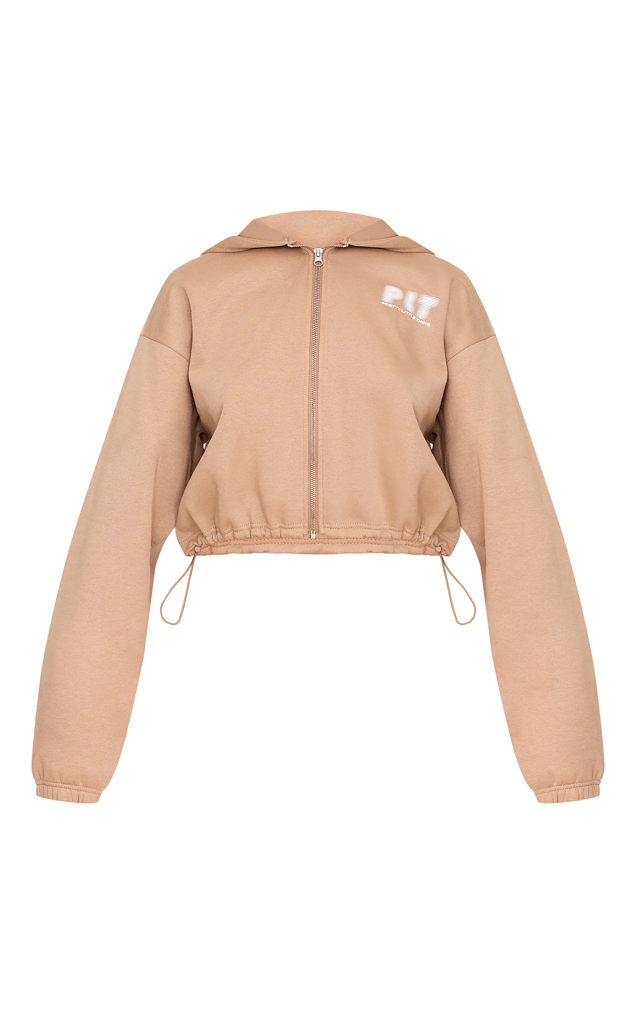 PRETTYLITTLETHING Taupe Elasticated Hem Zip Up Hoodie image 5