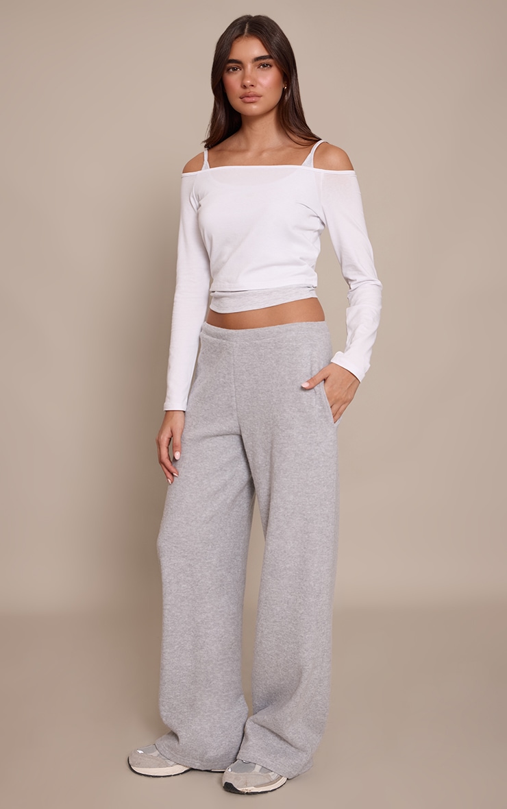 White Cotton Overlay Detail Bardot Long Sleeve Top  image 3