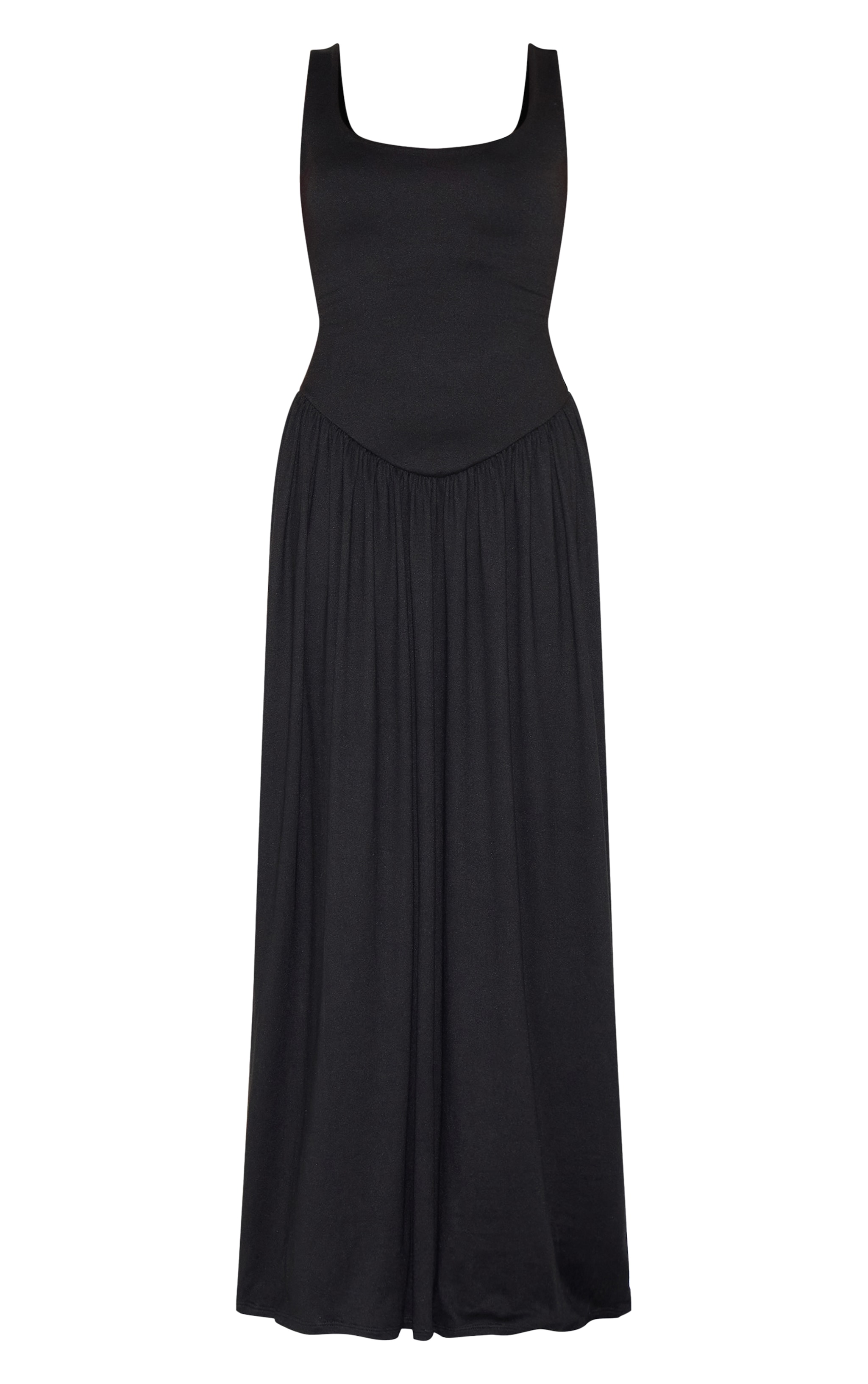 Robe longue Plissée Noire Silhouette Jersey Encolure Dégagée Taille Petite image 5