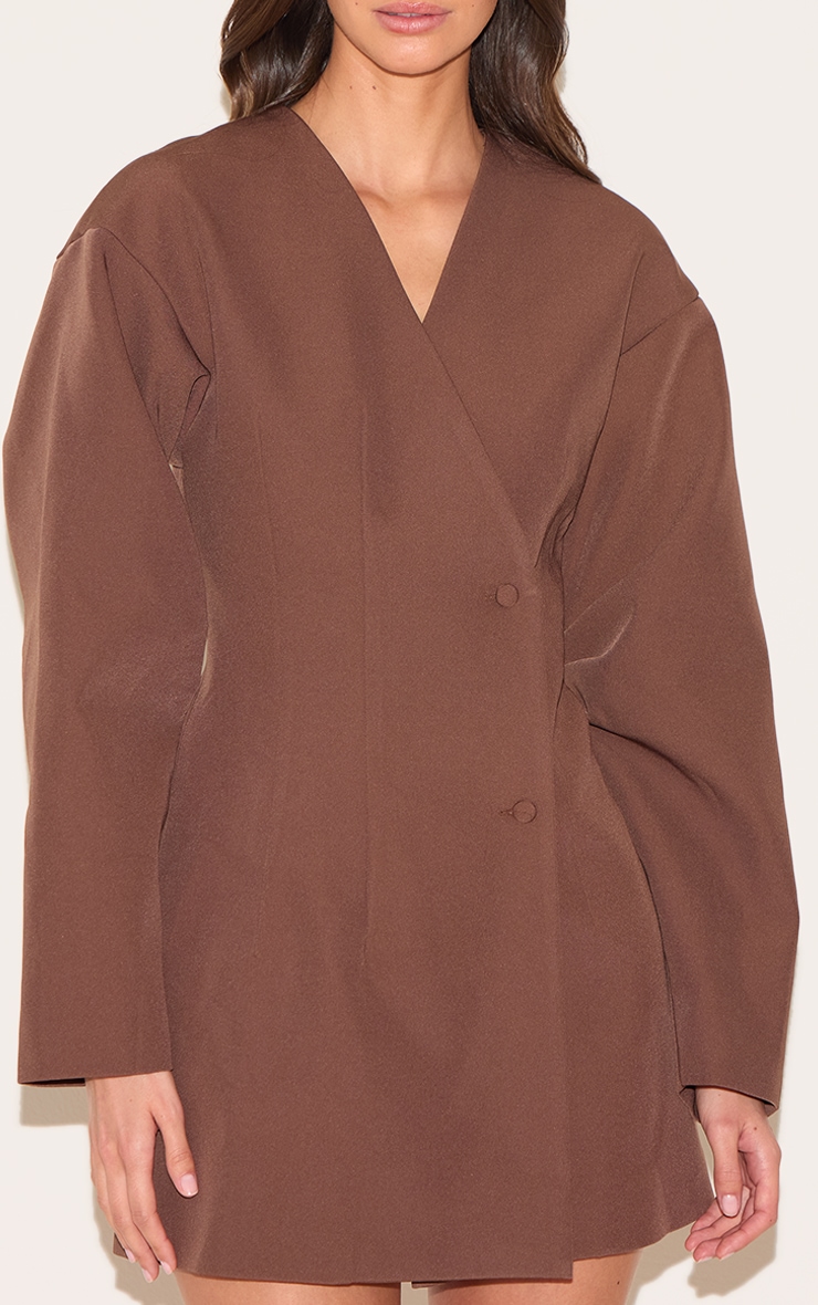 Robe blazer tissée marron clair à manches ballon image 4