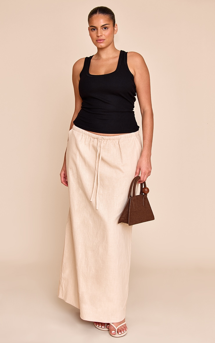 Plus Natural Premium Linen Drawstring Maxi Skirt image 1