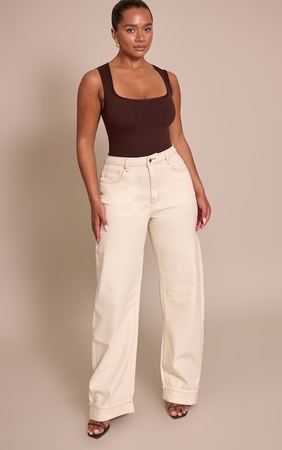 Shape Ecru Highwaisted Stretch Denim Barrel Leg Turn Up Hem Jean