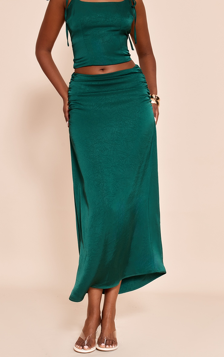 Dark Teal Satin Ruched Fishtail Midaxi Skirt image 2