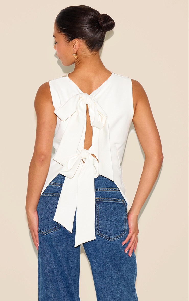 Petite White Sleeveless Bow Detail Top image 2