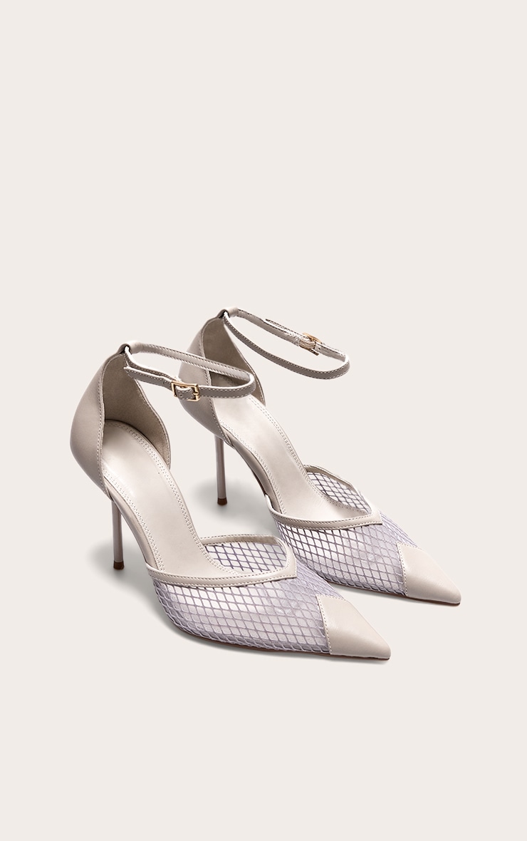 Mushroom PU Mesh Upper Point Toe High Stiletto Court Heels image 2