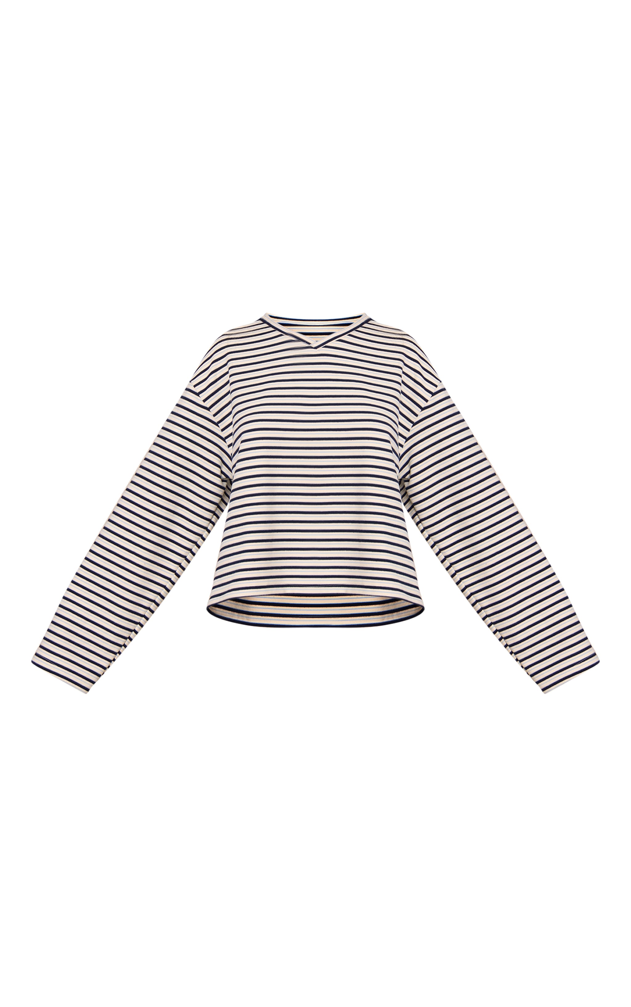 Petite Cream Stripe Soft Touch Cropped V Neck Top image 5