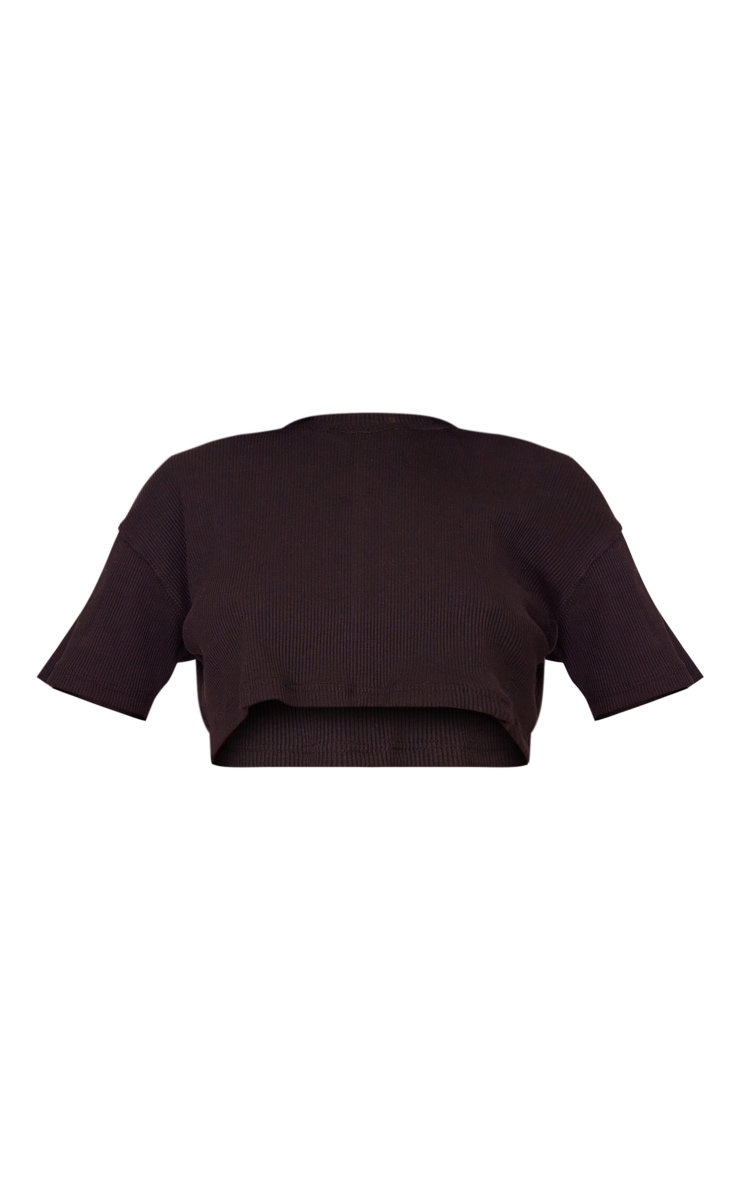 Black Rib Cropped Boxy T Shirt image 5